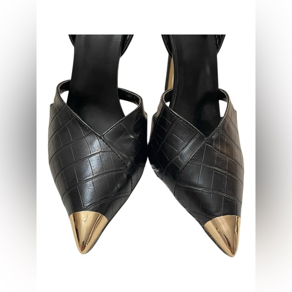 BLACK CUT OUT HEEL METAL TOE COURT SHOE SIZE 10.5 - Picture 3 of 13